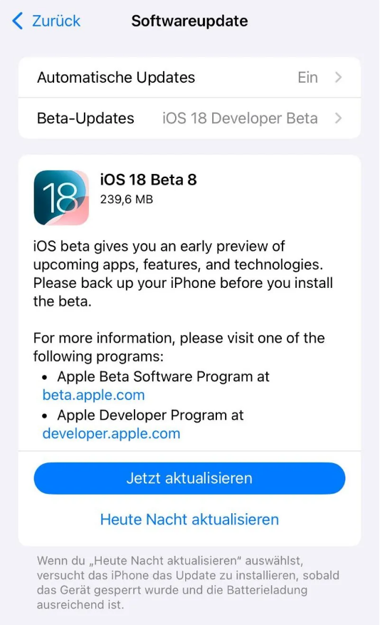 横沥镇苹果手机维修分享苹果 iOS / iPadOS 18 开发者预览版 Beta 8 发布 